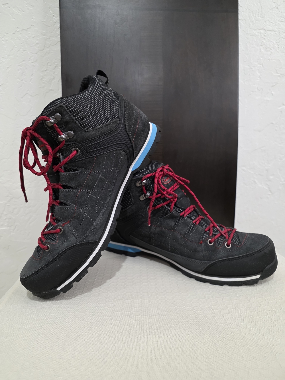 BearPaw Men's Black Boots with Red Laces and Blue Trim